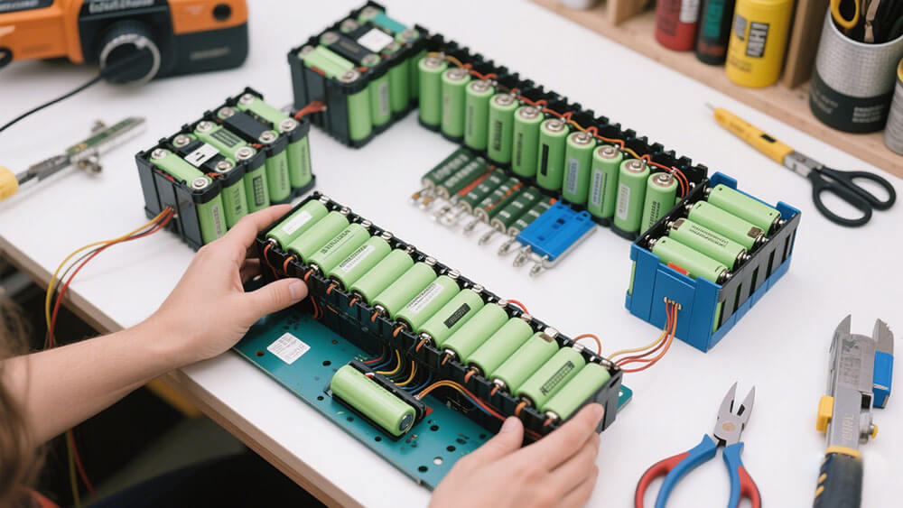 Hands assembling battery pack